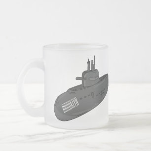 Submarine cartoon illustration frosted glass coffee mug