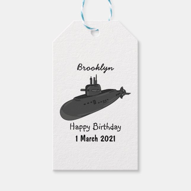 Submarine cartoon illustration gift tags (Front)