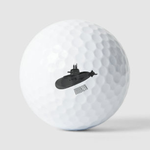 Submarine cartoon illustration golf balls