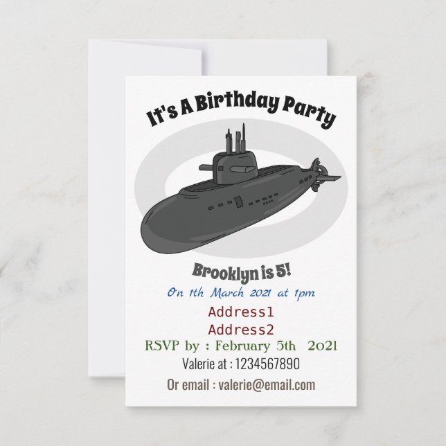 Submarine cartoon illustration invitation (Front)