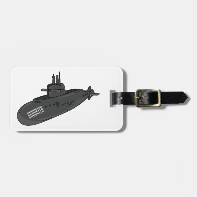 Submarine cartoon illustration luggage tag (Front Horizontal)
