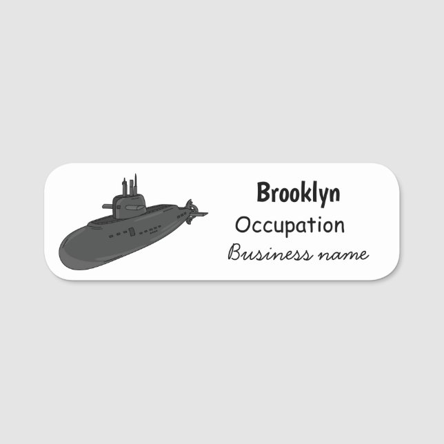 Submarine cartoon illustration name tag (Front)