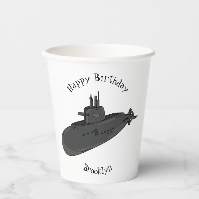 Submarine cartoon illustration paper cups (Front)