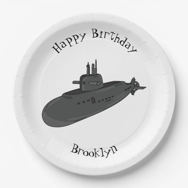 Submarine cartoon illustration paper plate (Front)