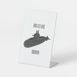 Submarine cartoon illustration pedestal sign