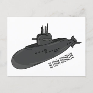 Submarine cartoon illustration postcard