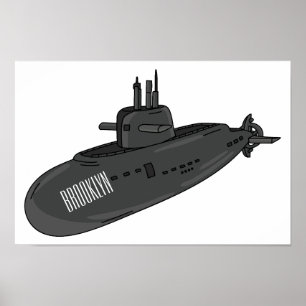 Submarine cartoon illustration  poster