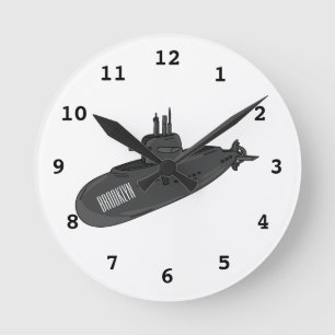 Submarine cartoon illustration round clock