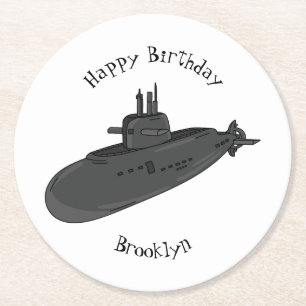 Submarine cartoon illustration round paper coaster