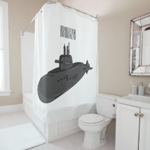 Submarine cartoon illustration shower curtain