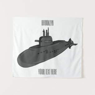 Submarine cartoon illustration tapestry