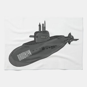 Submarine cartoon illustration tea towel
