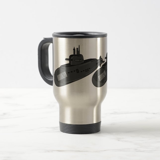 Submarine cartoon illustration  travel mug (Front Left)