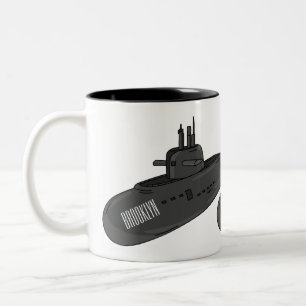 Submarine cartoon illustration Two-Tone coffee mug