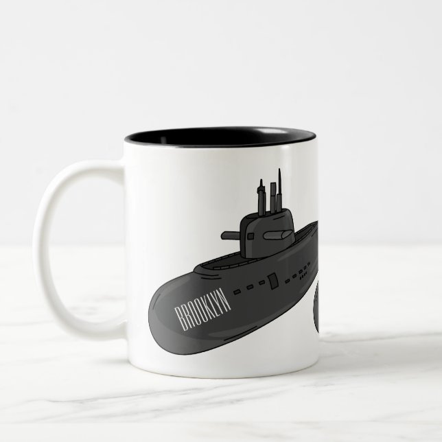 Submarine cartoon illustration Two-Tone coffee mug (Left)
