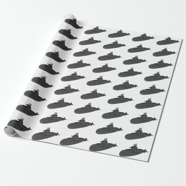 Submarine cartoon illustration wrapping paper (Unrolled)
