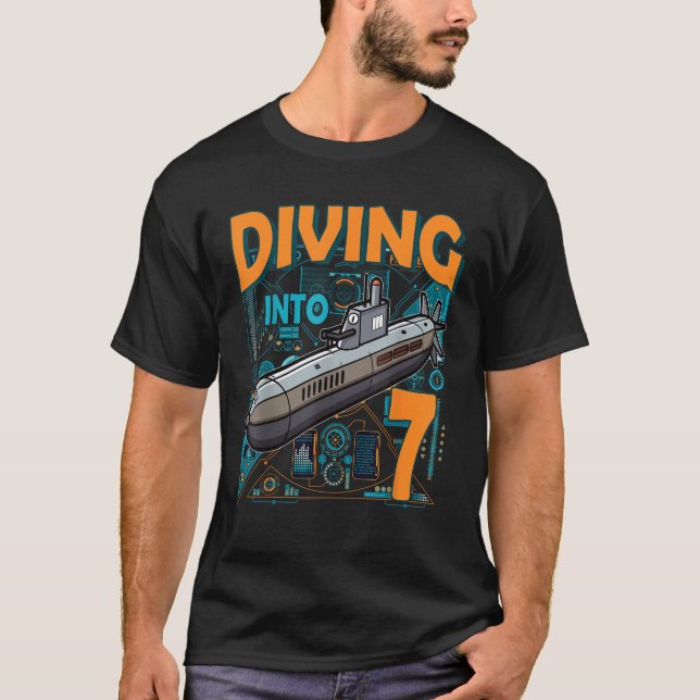 Submarine Diving Into 7 Year Old 7th Birthday Boy  T-Shirt (Front)