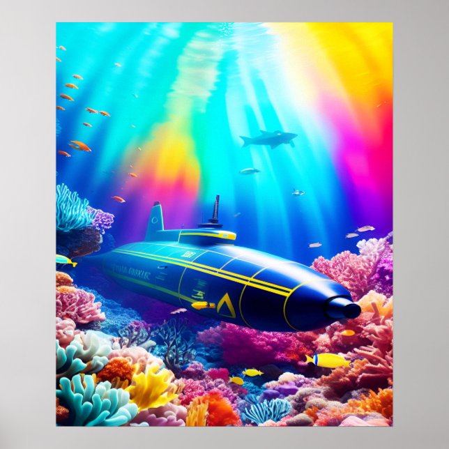 Submarine in Beautiful Ocean Poster (Front)