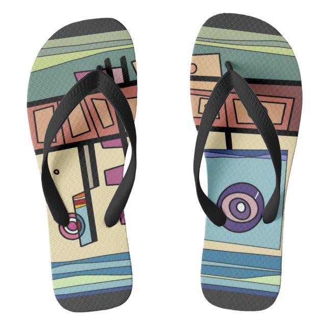 Submarine Life Brown Purple Blue Green  Flip Flops (Footbed)