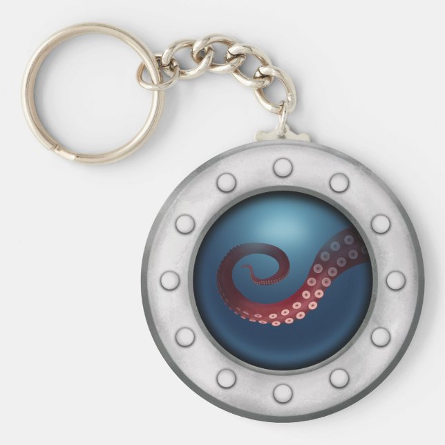 Submarine Porthole Deep Sea Creature Steampunk Key Ring (Front)