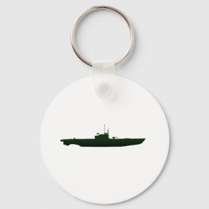 Submarine Silhouette On White Key Ring