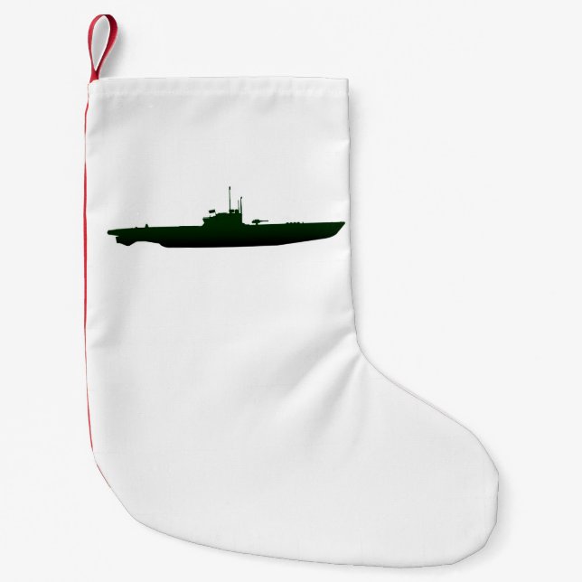 Submarine Silhouette On White Small Christmas Stocking (Front)