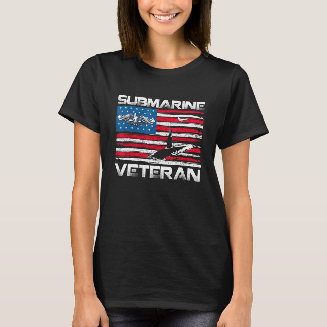 Submarine Veteran Silent Service American Flag Vet T-Shirt (Front)