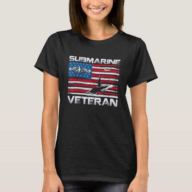 Submarine Veteran Silent Service American Flag Vet T-Shirt (Front)