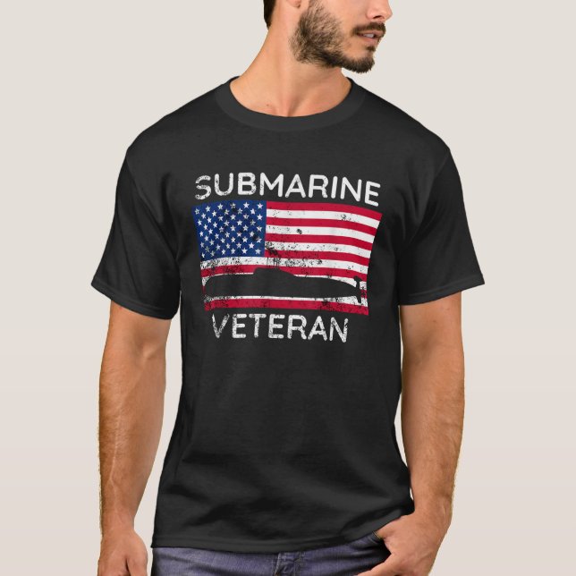 Submarine Veteran U boat US American Flag  T-Shirt (Front)
