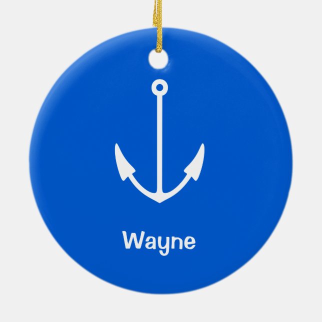 Submarine Your Text Anchor Ceramic Tree Decoration (Back)