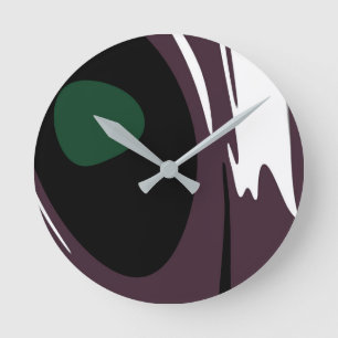 Submersion: Abstract Black, White, Purple & Green Round Clock