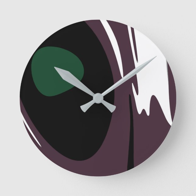 Submersion: Abstract Black, White, Purple & Green Round Clock (Front)