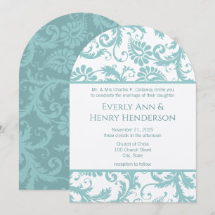 Submitted March 8 Aqua Blue Victorian Damask  Invitation