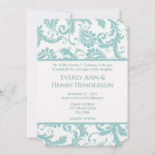 Submitted March 8 Aqua Blue Victorian Damask Invitation