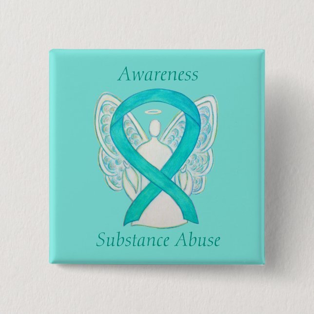 Substance Abuse Awareness Angel Teal Ribbon Pin (Front)
