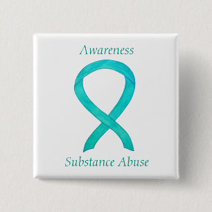 Substance Abuse Awareness Custom Teal Ribbon Pin