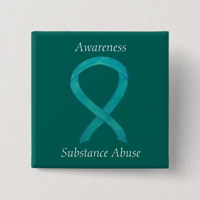Substance Abuse Awareness Custom Teal Ribbon Pin (Front)
