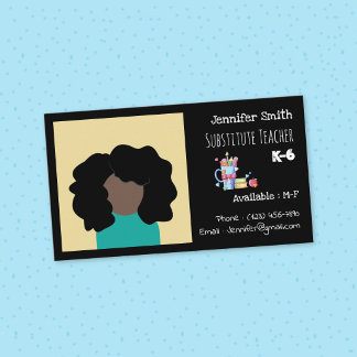 Substitute Teacher Black Business Card with Photo