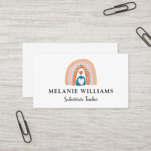 Substitute Teacher Boho Rainbow Business Card