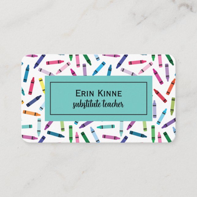 Substitute Teacher Business Calling Cards Crayons  (Front)