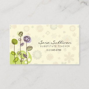 Substitute Teacher Business Card Doodle Flowers