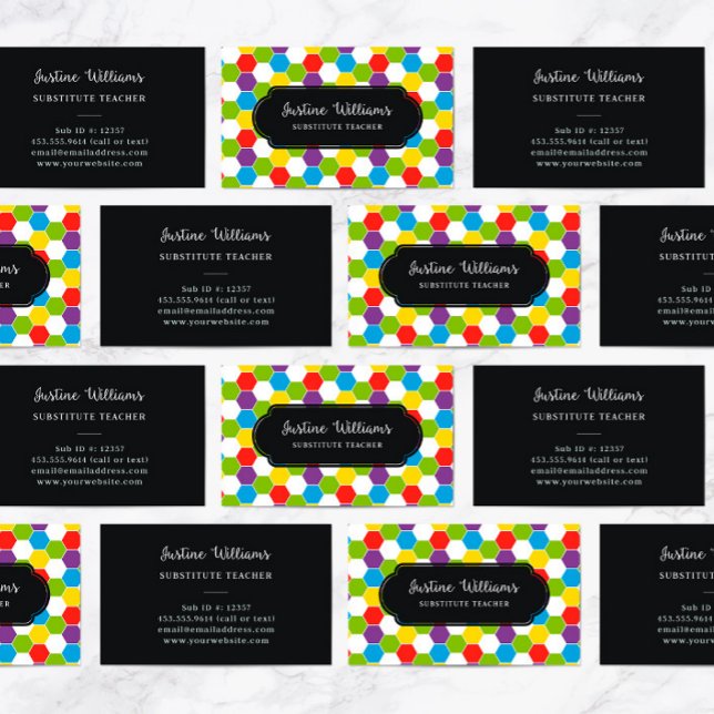 Substitute Teacher Colourful Pattern Business Card (Creator Uploaded)