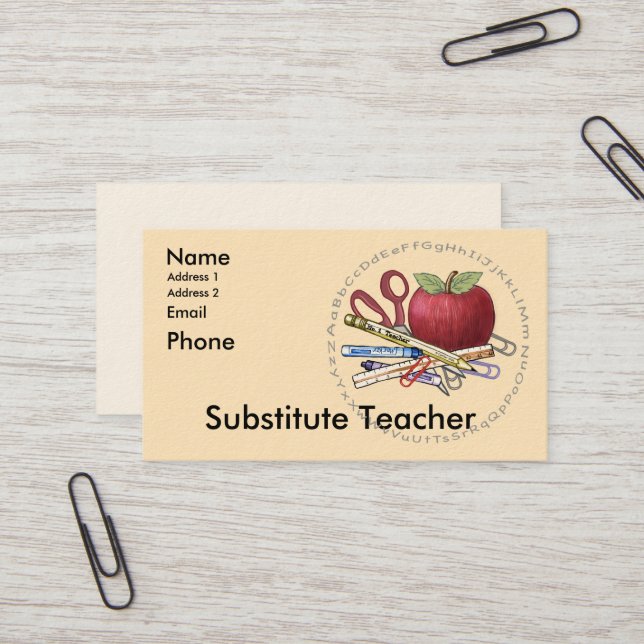 Substitute Teacher custom business Cards (Front/Back In Situ)