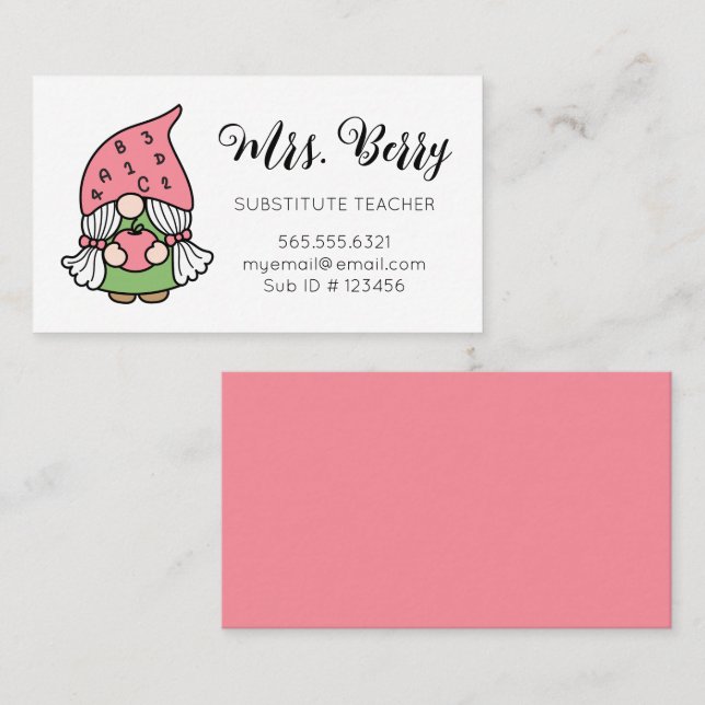 Substitute Teacher Cute Gnome Business Card (Front/Back)