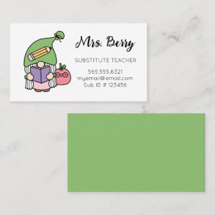 Substitute Teacher Cute Gnome Business Card