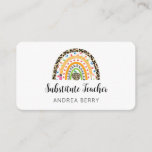 Substitute Teacher Rainbow Leopard Print Business Card<br><div class="desc">Substitute teachers always need business cards to leave for their classroom teachers.  Personalise this beautiful card that features a leopard print,  pencil,  apple,  hand print mash up of a beautiful modern rainbow.</div>