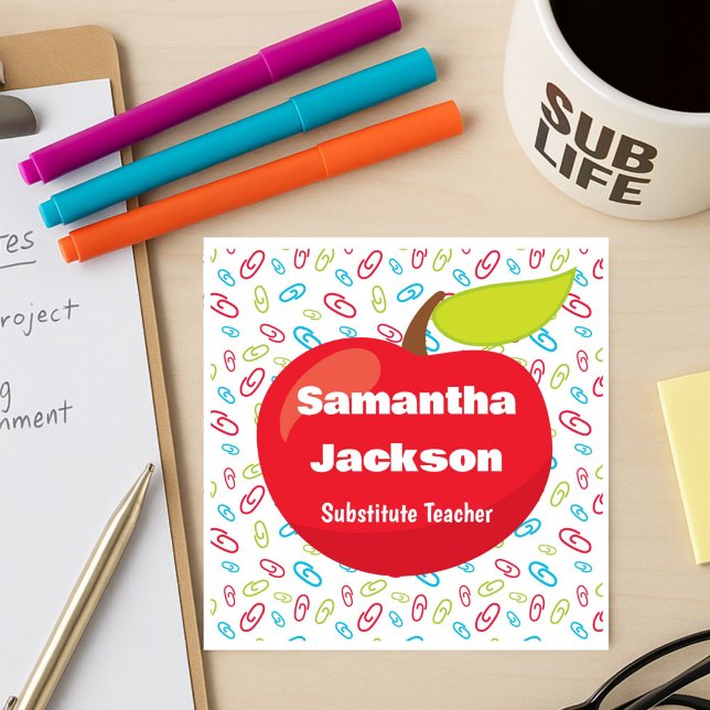 Substitute Teacher Red Apple  Square Business Card (Creator Uploaded)