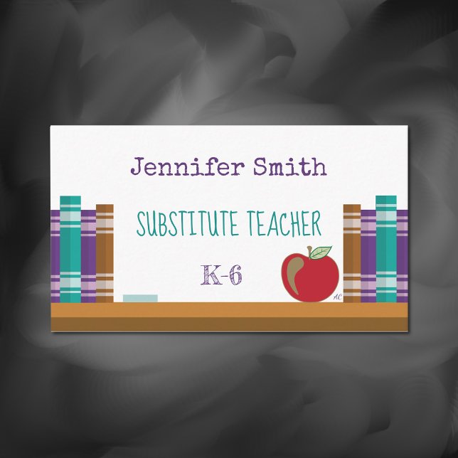 Substitute | Teacher | Tutor White Business Cards (Creator Uploaded)