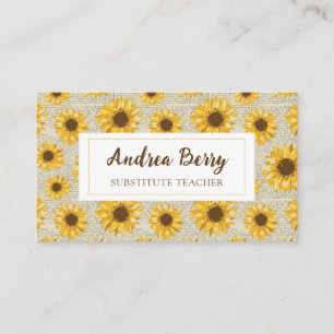 Substitute Teacher Vintage Sunflower Business Card