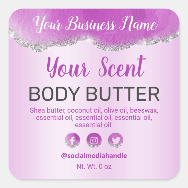 Subtle Agate Purple Silver Glitter Product Labels (Front)